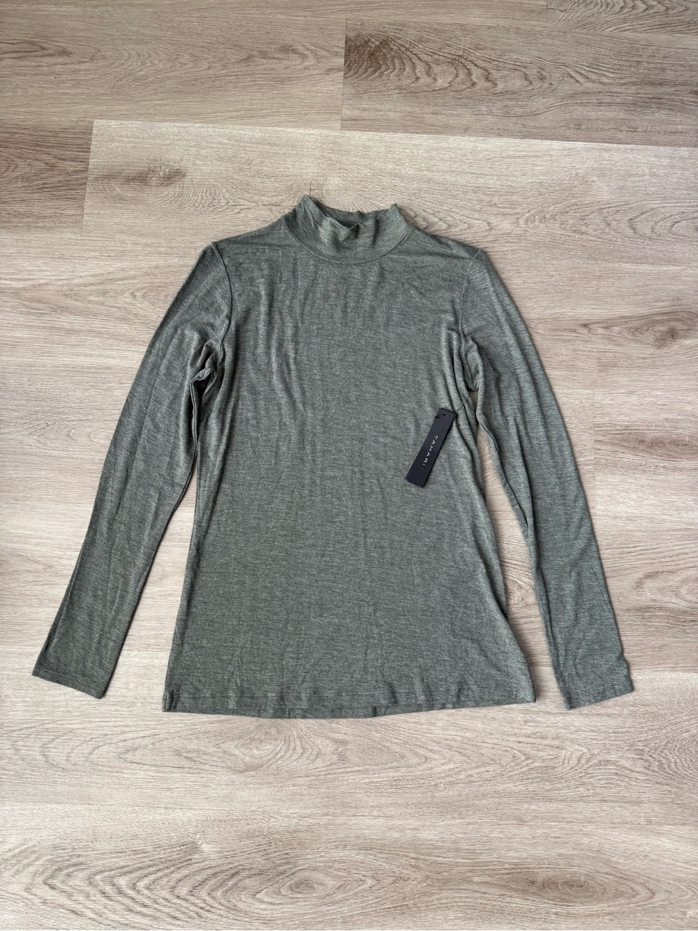 Tahari Olive Green Long-Sleeve Mock Neck Top